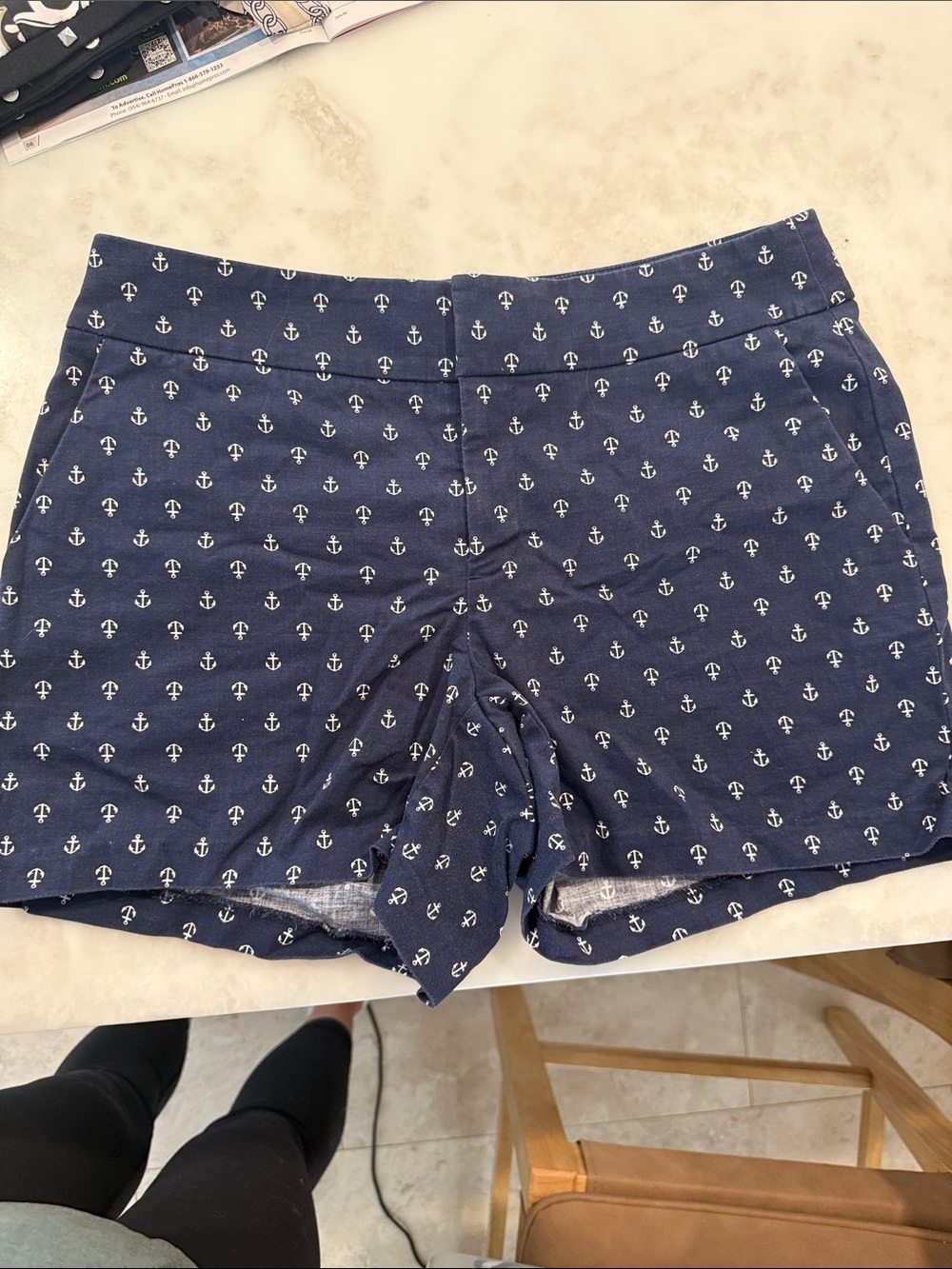 Maison Jules Navy Anchor Print High-Waist Shorts